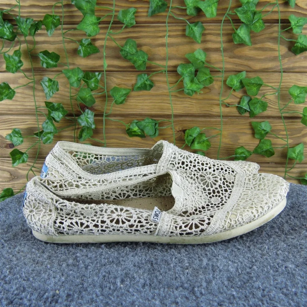 TOMS Women Alpargata Moroccan Crochet Loafer Beige Fabric Sz 8 Medium Used 2025